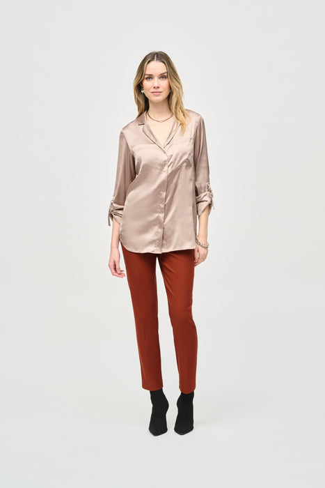 Joseph Ribkoff Satin Button-Down Roll-Tab Satin Blouse 243919