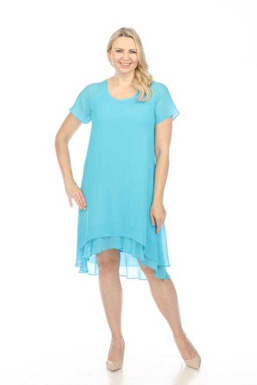Joseph Ribkoff Style 241084 Seaview Asymmetric Chiffon Layered Short Sleeve Trapeze Dress