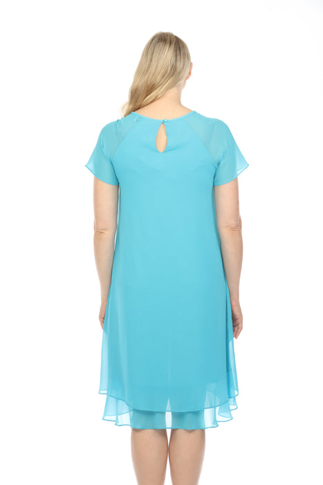 Joseph Ribkoff Asymmetric Chiffon Layered Short Sleeve Trapeze Dress 241084