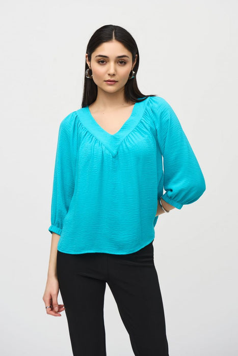 Joseph Ribkoff Style 242062 Seaview V-Neck 3/4 Sleeve Peasant Gauze Top