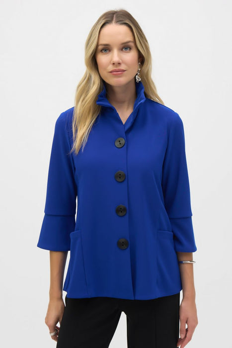 Joseph Ribkoff 244196 Royal Sapphire Shirred High Collar 3/4 Sleeves Trapeze Jacket