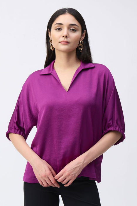 Joseph Ribkoff 243189 Empress Shirt Collar 3/4 Sleeve Satin Top