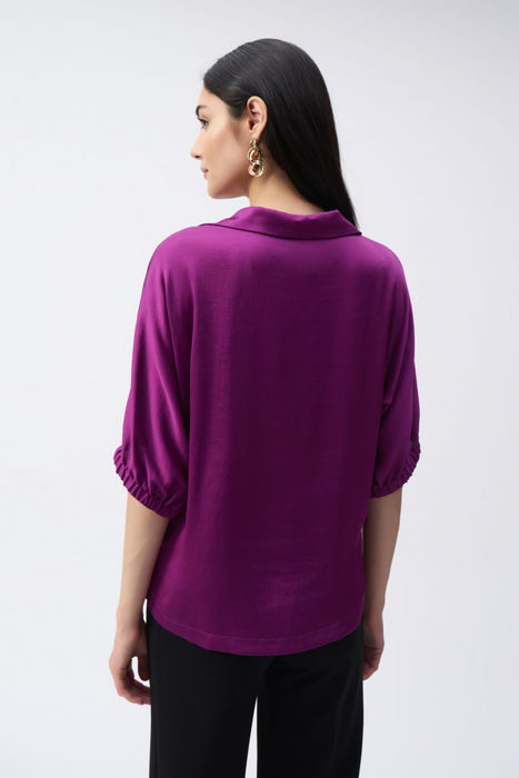 Joseph Ribkoff Shirt Collar 3/4 Sleeve Satin Top 243183