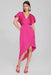 Joseph Ribkoff Style 241777 Shocking Pink Faux Wrap Hi-Low Asymmetric Midi Dress