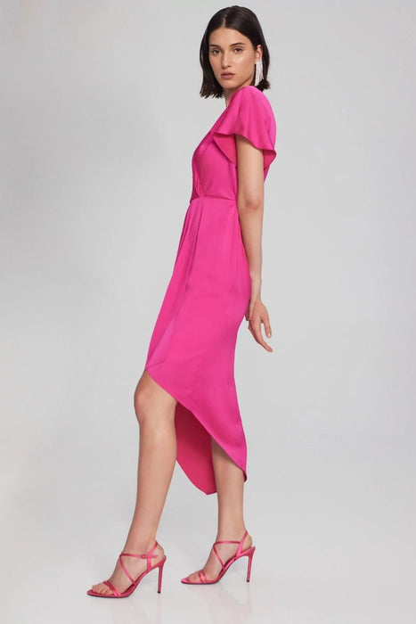 Joseph Ribkoff Shocking Pink Faux Wrap Hi-Low Asymmetric Midi Dress 241777