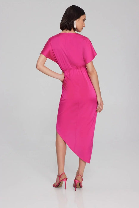 Joseph Ribkoff Shocking Pink Faux Wrap Hi-Low Asymmetric Midi Dress 241777