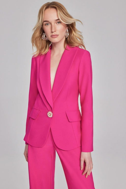 Joseph Ribkoff Style 241737 Shocking Pink Pearl Ornament Button Twill Fitted Blazer Jacket