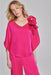 Joseph Ribkoff Style 241767 Shocking Pink Pleated Rosette Detail V-Neck Satin Top