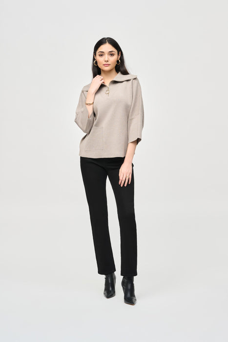 Joseph Ribkoff Zip Front Dolman Sleeve Boxy Sweater Top 243954