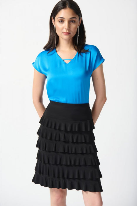 Joseph Ribkoff Tiered Ruffles Pull On A-Line Skirt 242044