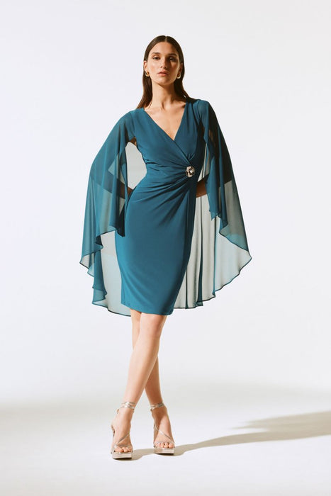 Joseph Ribkoff Style 243701 Twilight Chiffon Cape V-Neck Sheath Dress