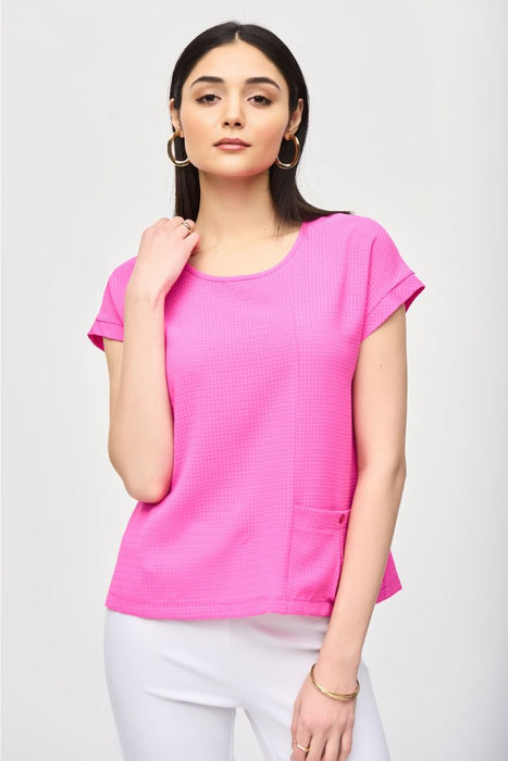 Joseph Ribkoff Style 241217 Ultra Pink Check Textured Short Sleeve Boxy Top