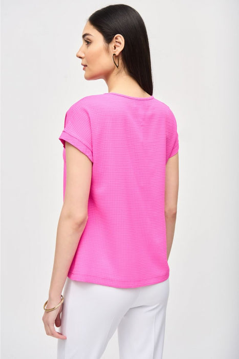 Joseph Ribkoff Check Textured Short Sleeve Boxy Top 241217