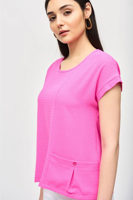 Joseph Ribkoff Check Textured Short Sleeve Boxy Top 241217