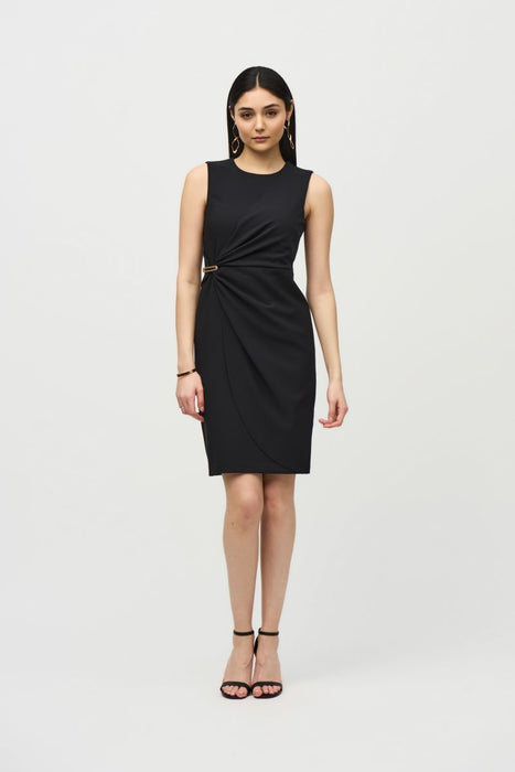 Joseph Ribkoff 242151 Black Embellished Sleevless Faux Wrap Sheath Dress