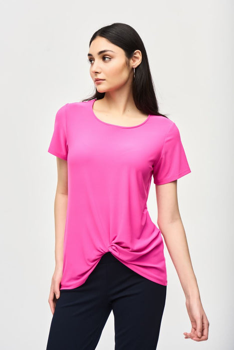 Joseph Ribkoff Style 241290 Ultra Pink Knot Front Short Sleeve T-Shirt Top