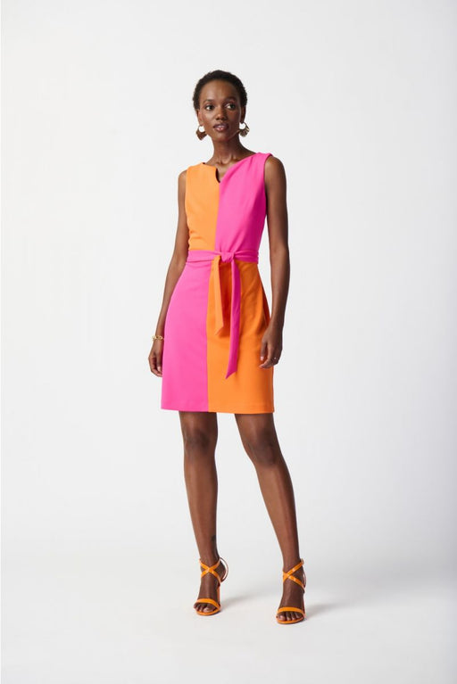 Joseph Ribkoff 241193 Ultra Pink/Mandarin Color Block Belted Sleeveless Sheath Dress