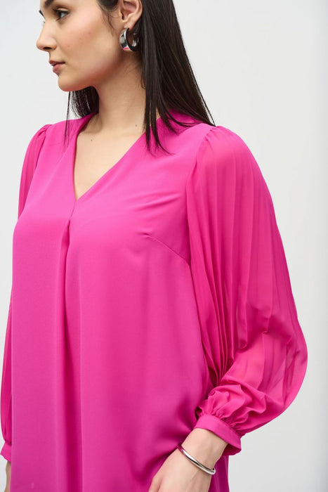 Joseph Ribkoff Pleated Chiffon Sleeves V-Neck Blouse 241173