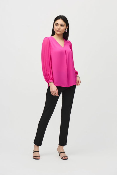 Joseph Ribkoff Pleated Chiffon Sleeves V-Neck Blouse 241173