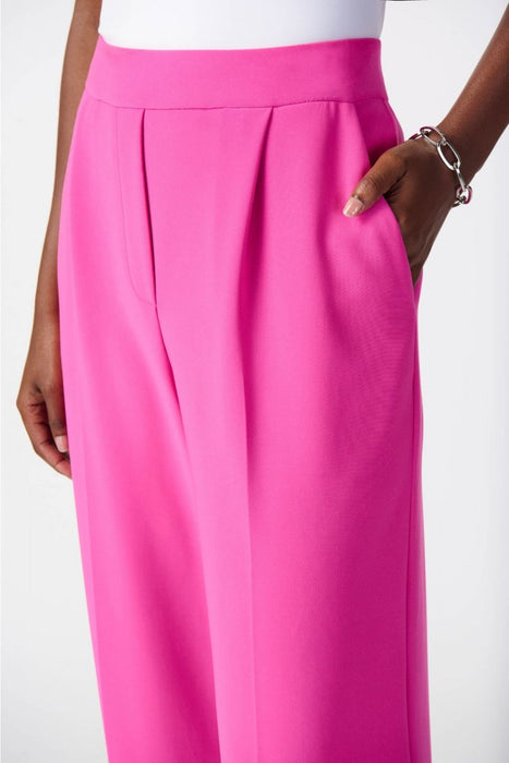 Joseph Ribkoff Ultra Pink Pleated High-Waist Pull On Wide-Leg Trouser Pants 241095