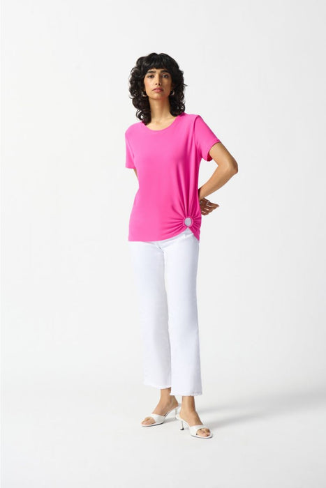 Joseph Ribkoff Ruched Ring Detail Short Sleeve Crew Neck Top 242199