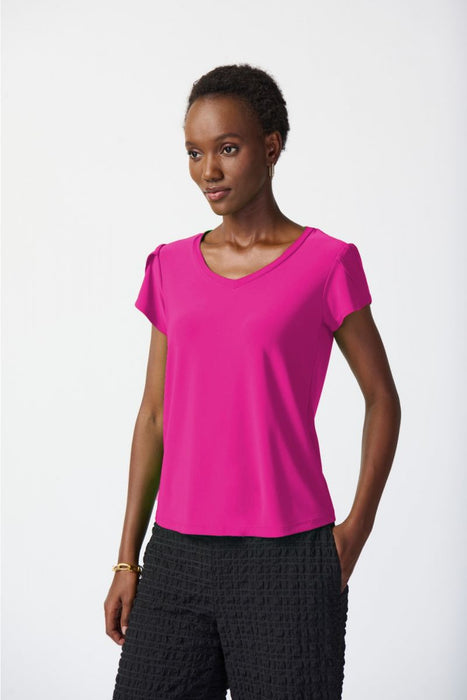 Joseph Ribkoff Style 241179 Ultra Pink Short Tulip Sleeve V-Neck T-Shirt Top