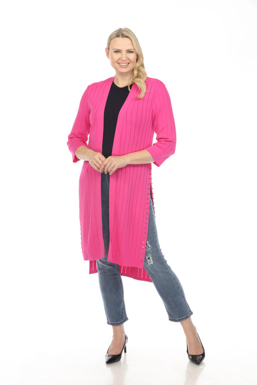 Joseph Ribkoff Style 222929S24 Ultra Pink Studded Open Front Knit Longline Cardigan
