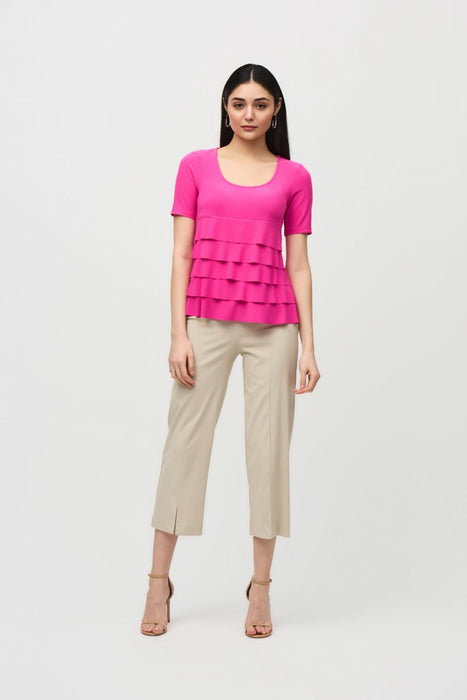 Joseph Ribkoff Tiered Ruffles Scoop Neck Short Sleeve Top 242214