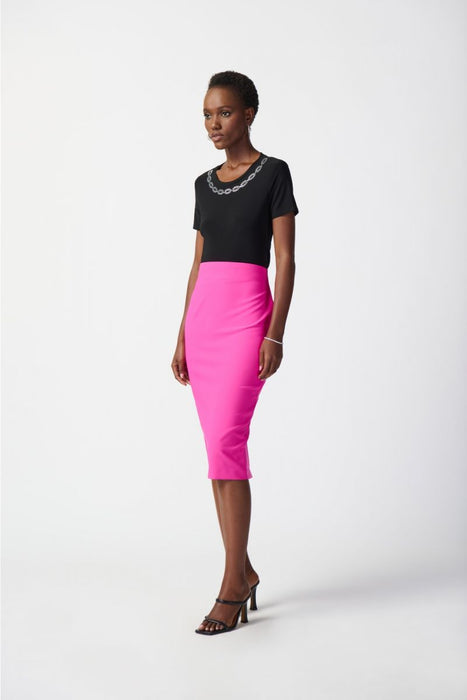 Joseph Ribkoff Ultra Pink Twill Pull On Midi Pencil Skirt 241230