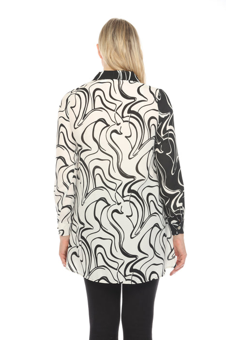 Joseph Ribkoff Vanilla/Black Blocked Abstract Print Button Front Blouse 241250