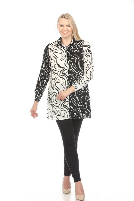 Joseph Ribkoff Vanilla/Black Blocked Abstract Print Button Front Blouse 241250