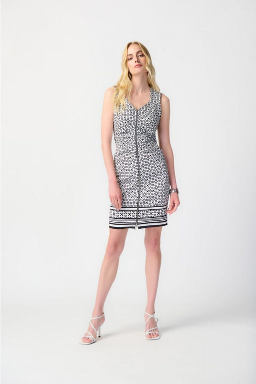 Joseph Ribkoff 241171 Vanilla/Black Geometric Print Sleeveless Sheath Dress