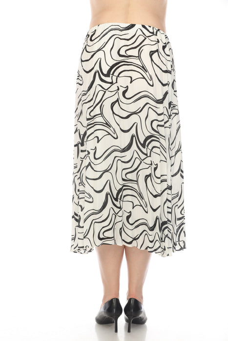 Joseph Ribkoff Vanilla/Black Scribble Print Pleated Pull On Midi Skirt 241301