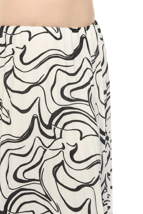 Joseph Ribkoff Vanilla/Black Scribble Print Pleated Pull On Midi Skirt 241301