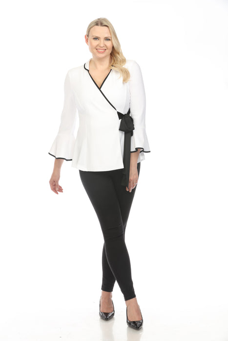 Joseph Ribkoff Vanilla/Black Two-Tone Side Bow Flared Hem Jacket 241074