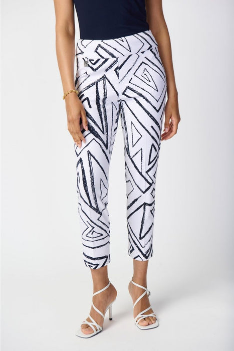 Joseph Ribkoff Style 241271 Vanilla/Midnight Blue Geometric Print Pull On Cropped Pants