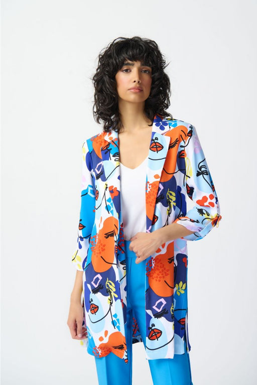 Joseph Ribkoff Style 241146 Vanilla/Multi Abstract Face Print Longline Blazer Jacket