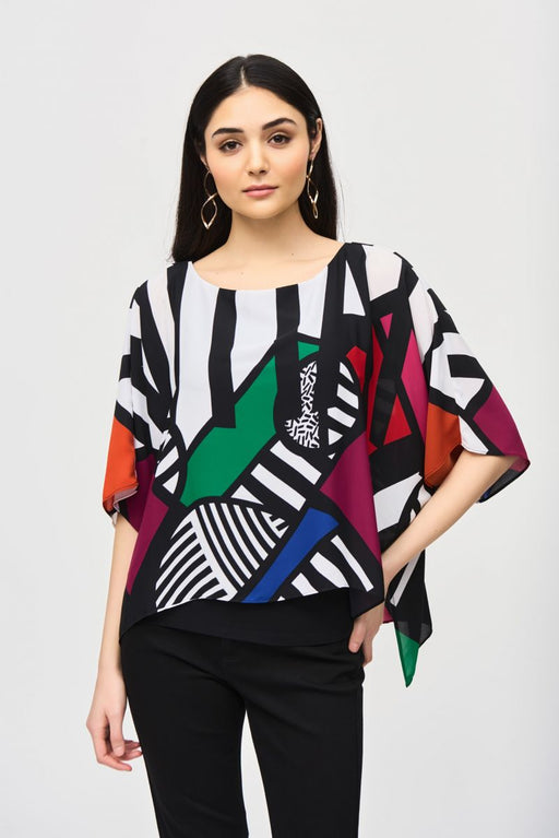 Joseph Ribkoff 243215 Vanilla/Multi Abstract Print Poncho Top