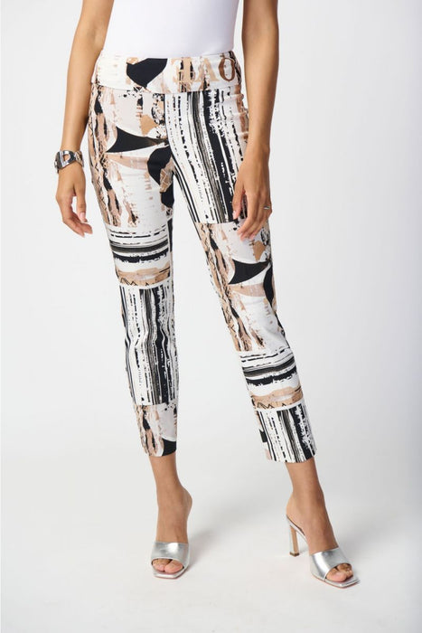 Joseph Ribkoff Style 241265 Vanilla/Multi Abstract Print Pull On Slim Cropped Pants