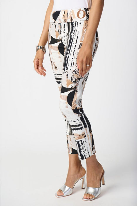 Joseph Ribkoff Vanilla/Multi Abstract Print Pull On Slim Cropped Pants 241265