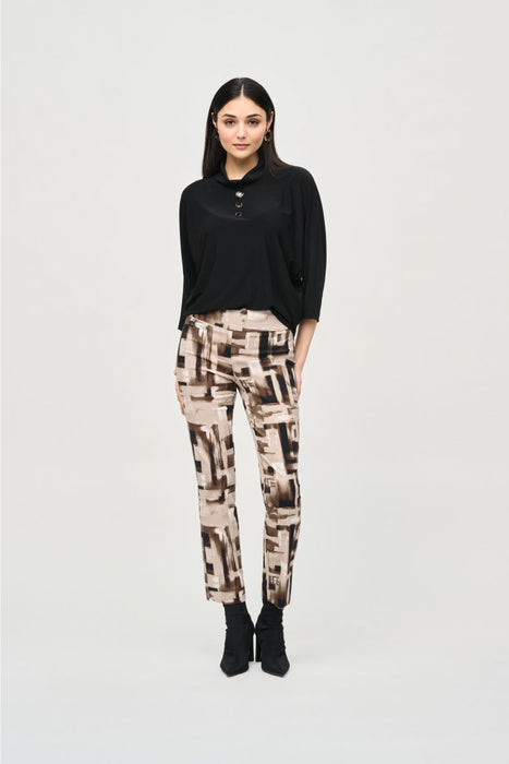 Joseph Ribkoff Vanilla/Multi Abstract Print Pull On Slim Pants 243304