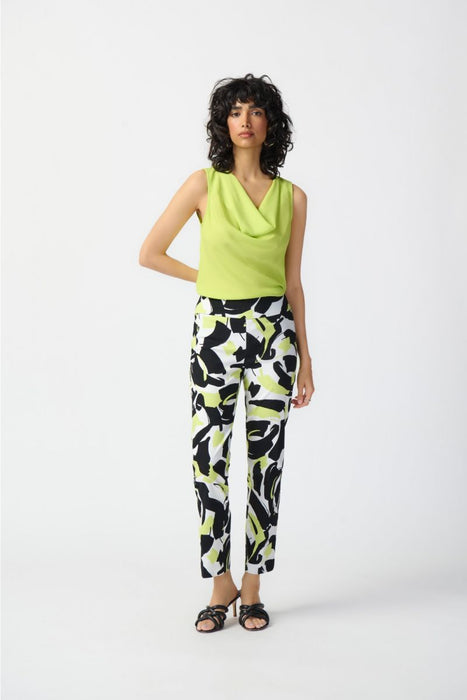 Joseph Ribkoff Vanilla/Multi Abstract Print Pull On Straight Ankle Pants 241266