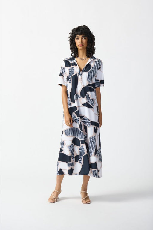 Joseph Ribkoff Style 242227 Vanilla/Multi Abstract Print Short Sleeve Maxi Shirt Dress