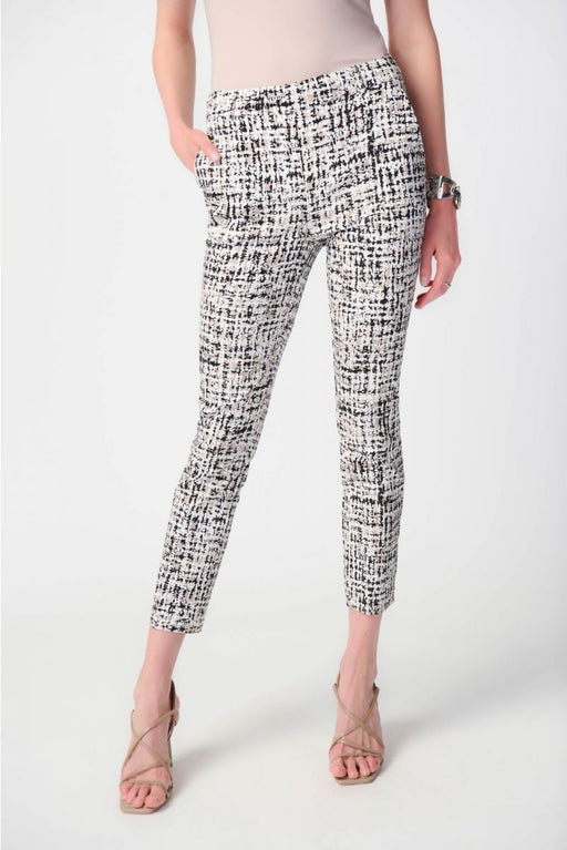 Joseph Ribkoff Style 241189 Vanilla/Multi Check Print Pull On Slim Cropped Ankle Pants