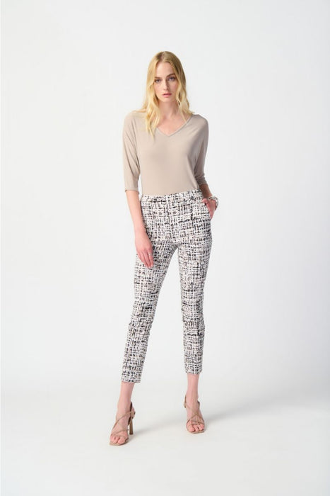 Joseph Ribkoff Vanilla/Multi Check Print Pull On Slim Cropped Ankle Pants 241189