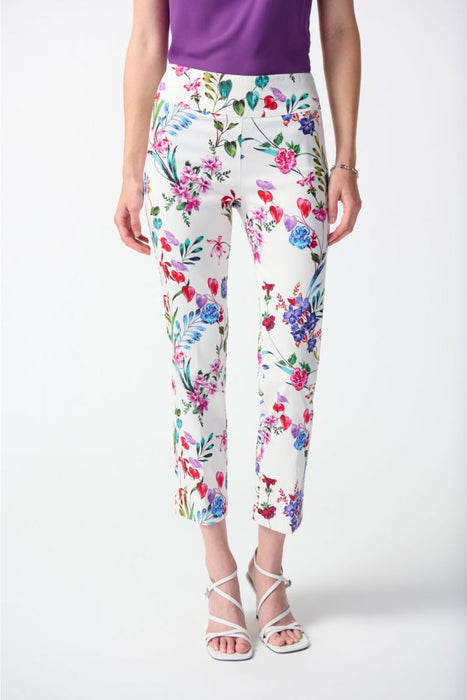 Joseph Ribkoff Style 242007 Vanilla/Multi Floral Print Pull On Cropped Ankle Pants