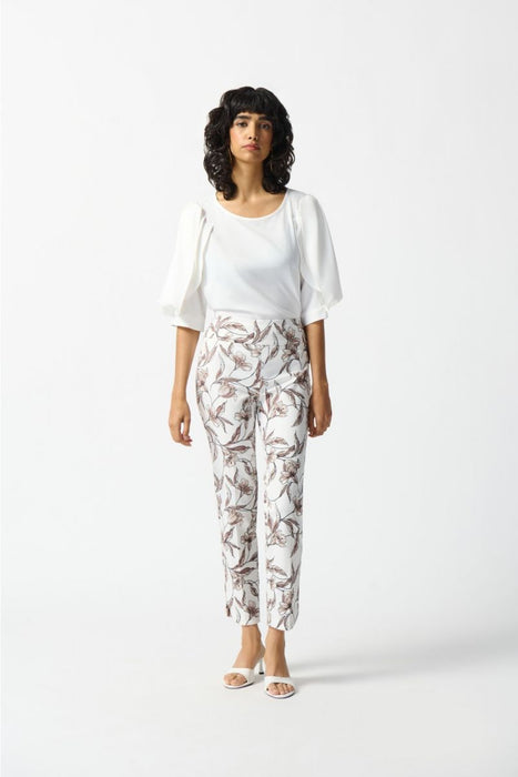 Joseph Ribkoff Vanilla/Multi Floral Print Pull On Straight Cropped Pants 242222