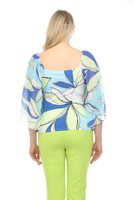 Joseph Ribkoff Vanilla/Multi Leaf Print Chiffon Butterfly Sleeve Top 242065