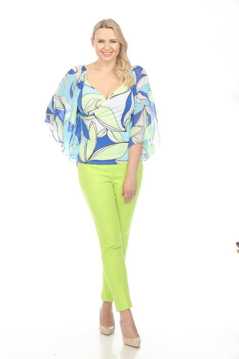 Joseph Ribkoff Vanilla/Multi Leaf Print Chiffon Butterfly Sleeve Top 242065