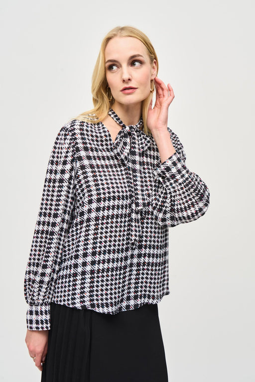 Joseph Ribkoff Style 243228 Vanilla/Multi Shepherd Check Puff Sleeve Blouse